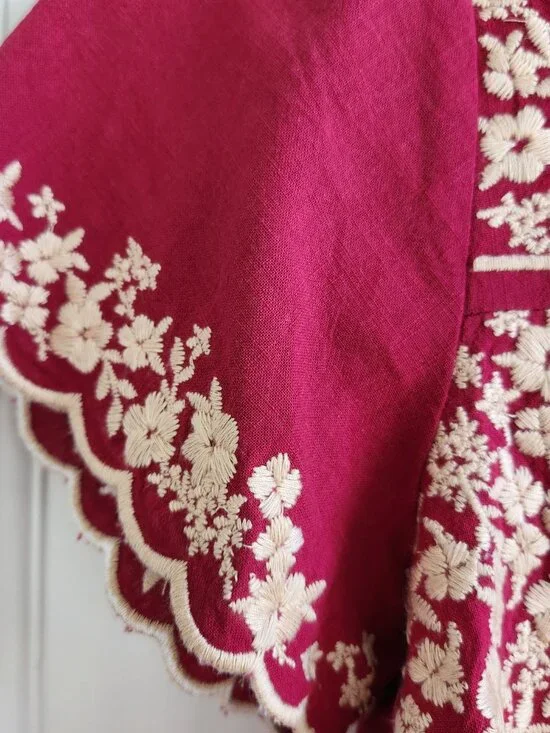 Savanna Jane Red Embroidered Boho Top Small Floral Peasant Blouse - Picture 3 of 6